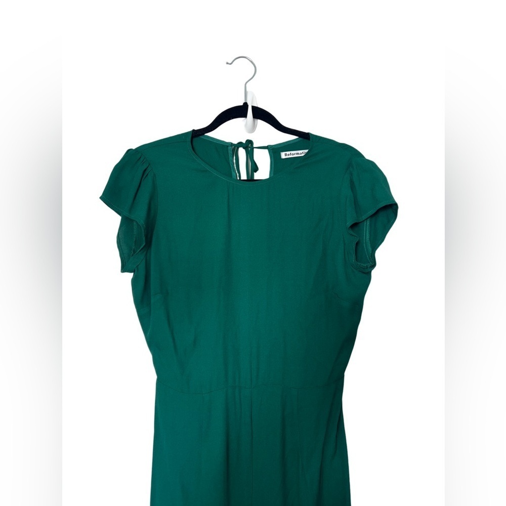 Reformation Mayer Open Back Jumpsuit Emerald Green Cap Sleeve Wide Leg Size 8 - Picture 7 of 8